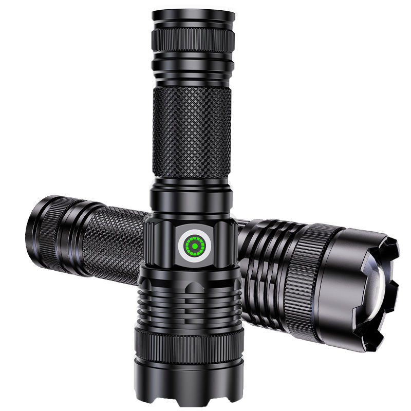 High-Power Rechargeable LED Flashlight with Adjustable Laser Beam