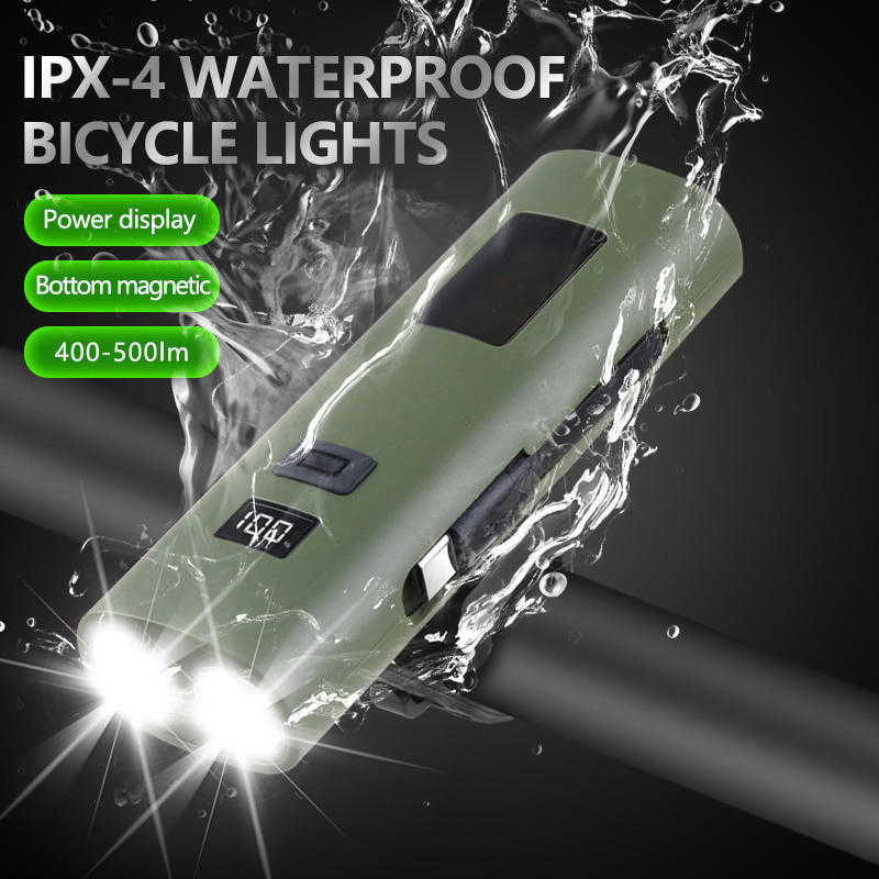 USB Rechargeable Bicycle Headlight with LED Power Display 6-Mode Front Bike Flashlight for Night Riding