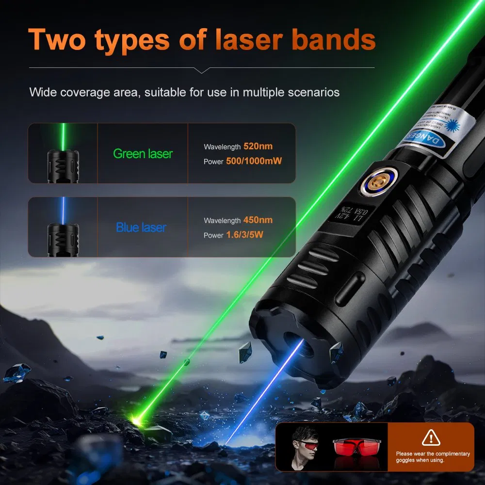 Helius Powerful Green Blue Laser Pointer LED Torch High Power Light Tactical Flashlight