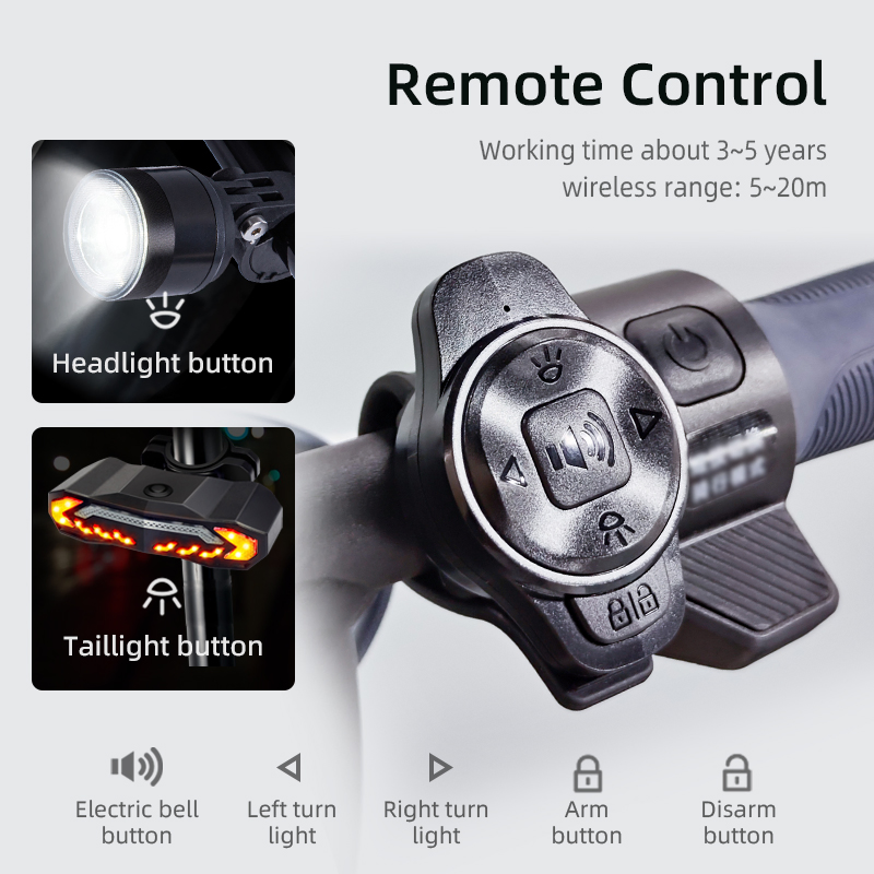Waterproof Wireless Remote Control Smart Bike Light System Headlight Taillight with Enhanced Turn &amp; Brake Signals