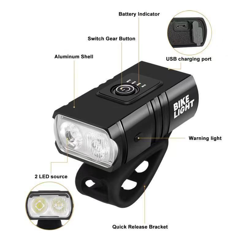 Factory Customized Ipx5 Waterproof Bike Headlight Power Display USB Rechargeable LED Bicycle Front Light