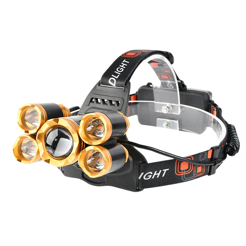 Super Bright 5 LED Xml T6 2000lumen High Power Zoom LED Headlamp Rechargeable Waterproof for Cycling Running Camping Hiking