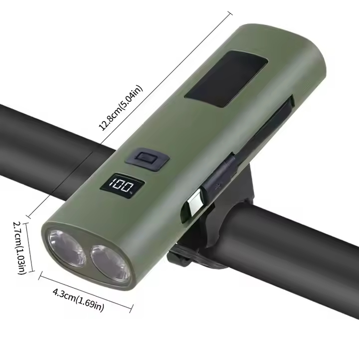 USB Rechargeable Bicycle Headlight with LED Power Display 6-Mode Front Bike Flashlight for Night Riding