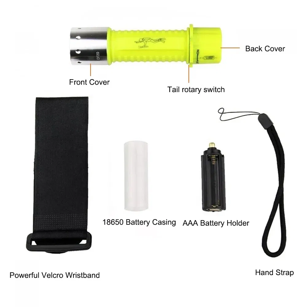 New T6 Rechargeable Super Bright LED Submarine Waterproof Underwater Diving LED Flashlight Torch Light