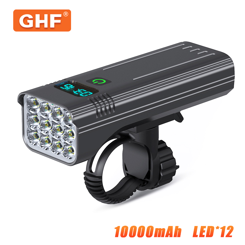 High Lumens LED*12 7500K Power Display Type-C Rechargeable USB Waterproof Flashlight Bicycle Light