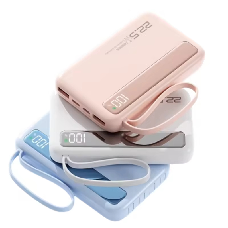 Factory Direct 10000mAh 20000mAh Portable Power Bank 22.5W Pd Fast Charging LED Display Battery Pack with Built in 4 Cables