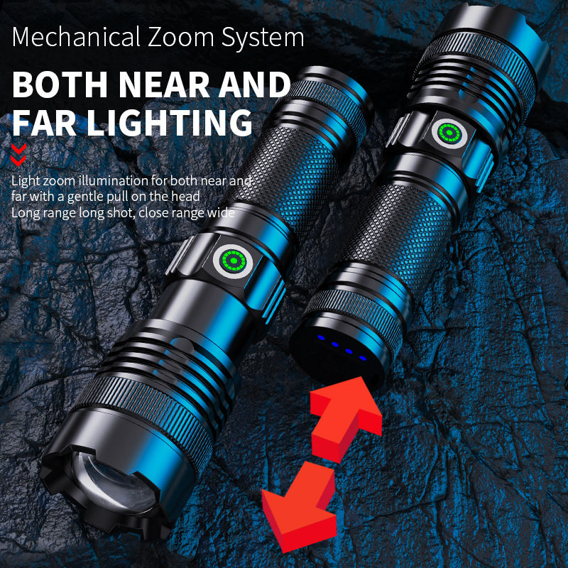 High-Power Rechargeable LED Flashlight with Adjustable Laser Beam