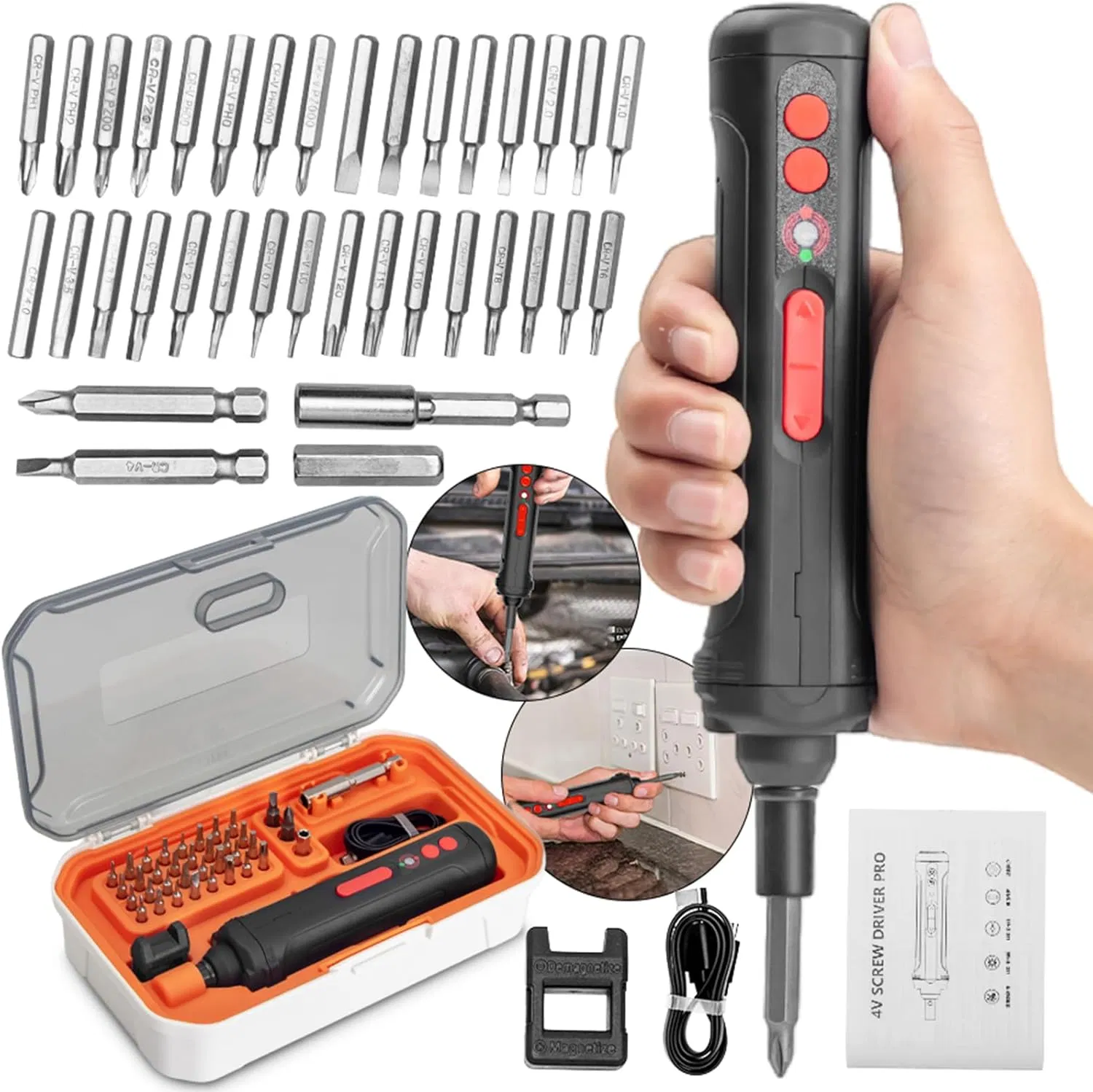 Brushless Motor 12V Electric Screwdriver Kit with 3 LED Light
