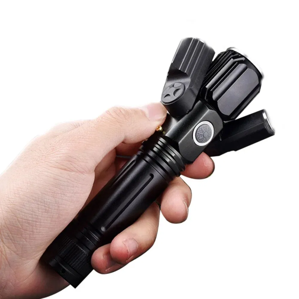 Emergency Work Lighting Bicycle Clamp Front Light Zoom Rechargeable Tactical Torch Waterproof Three Head Rotate 3 LED Flashlight