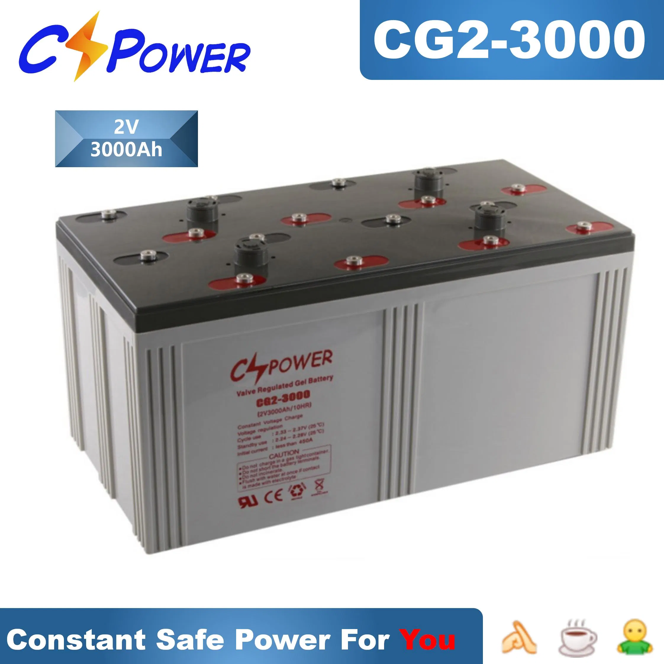 Cspower 2V 1000ah Rechargeable Gel Solar Battery Sealed Lead Acid Battery Solar/UPS/LED-Light/Emergency Systems