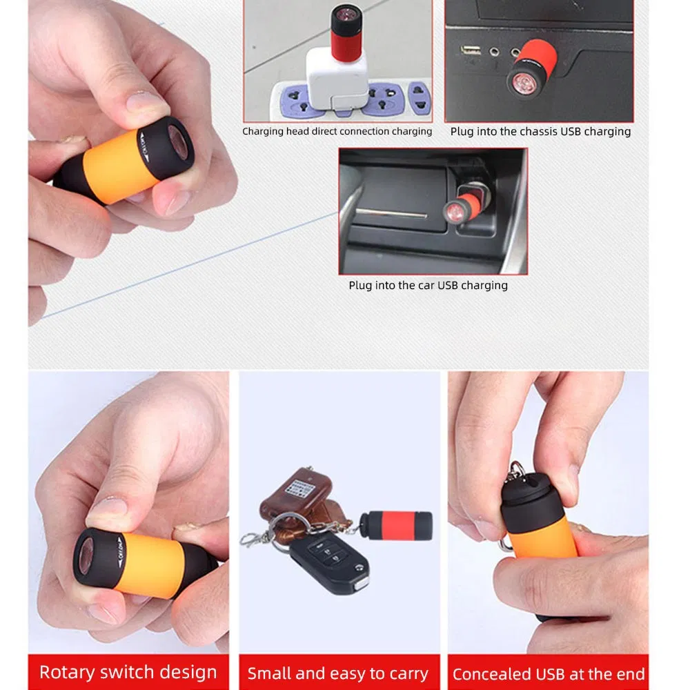 Mini LED Rechargeable Keychain Rotary Switch Emergency Flashlight