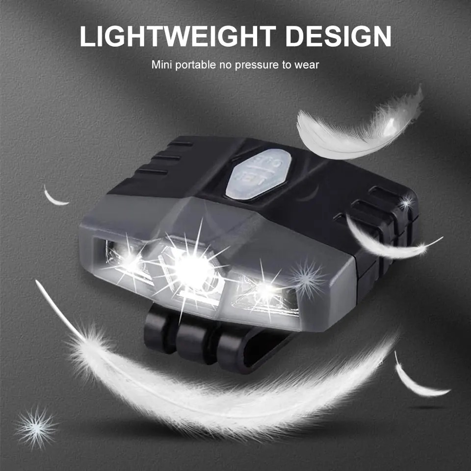Ultra-Bright Rechargeable Waterproof Hat Light Hands Free Flashlight LED Clip-on Cap Light