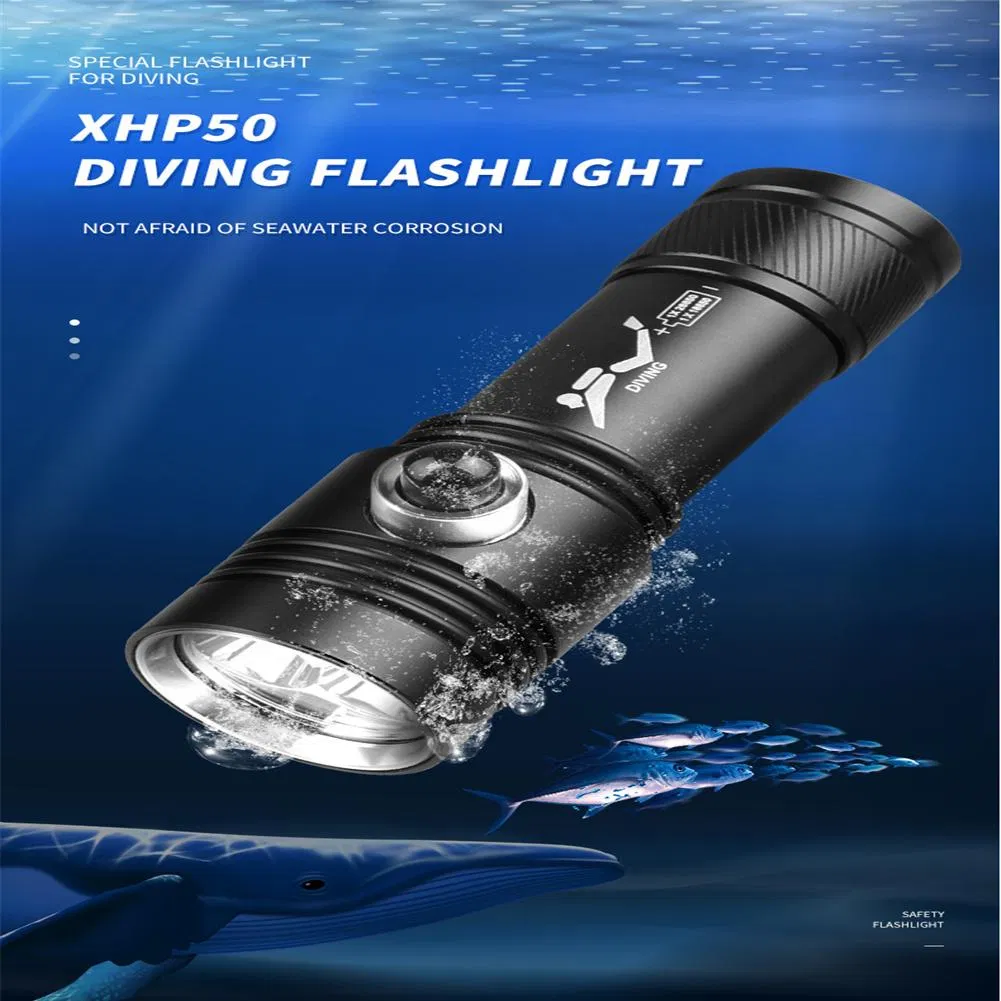 Professional Diving Torch Underwater Lamp Most Powerful LED Diving Underwater Light with Rechargeable 18650 26650 Scuba Dive Flashlight