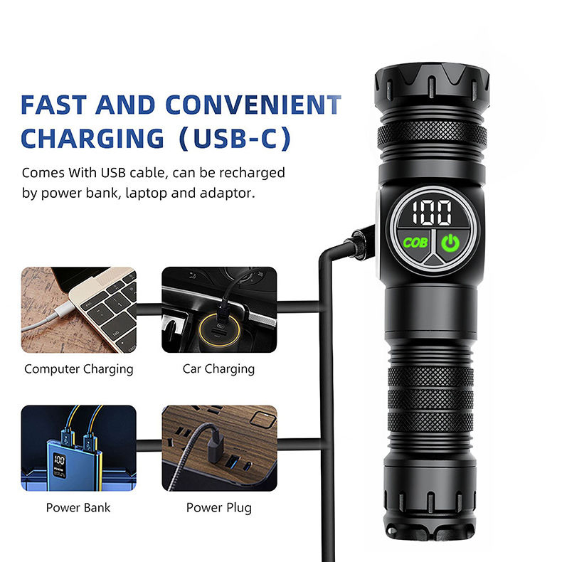 Rechargeable USB Tactical Flashlight Laser