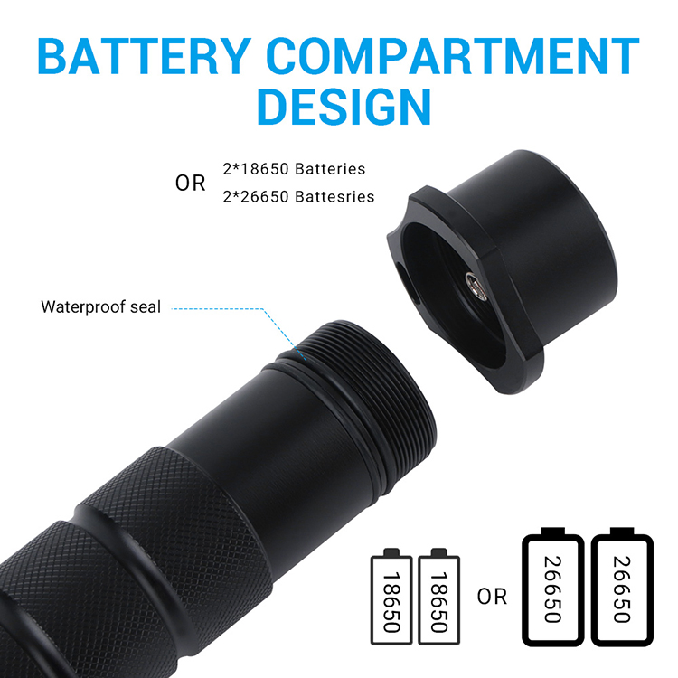 Outdoor Camping Underwater Rechargeable Scuba Diving Flashlight with 4 Modes LED Submersible Flash Torch Light