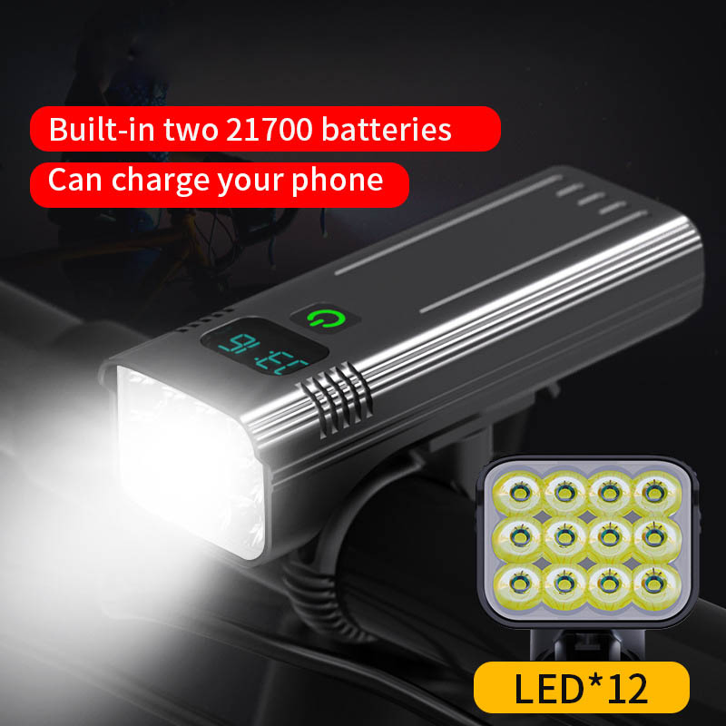 High Lumens LED*12 7500K Power Display Type-C Rechargeable USB Waterproof Flashlight Bicycle Light