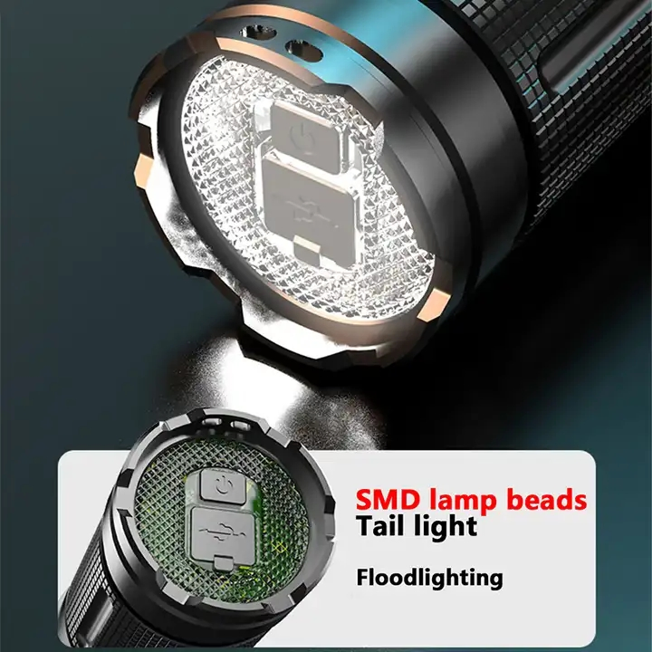 Strong Lumen COB Rechargeable Battery Aluminium Casing Outdoor Camping Emergency LED Work Lamp Torch Longshot White Laser Type-C Flashlight