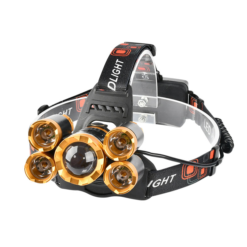 Super Bright 5 LED Xml T6 2000lumen High Power Zoom LED Headlamp Rechargeable Waterproof for Cycling Running Camping Hiking