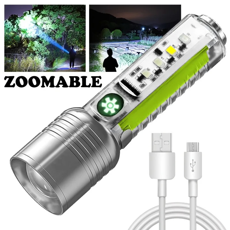 Outdoor LED Multi-Function Zoom White Laser Mini Small Rechargeable Flashlight