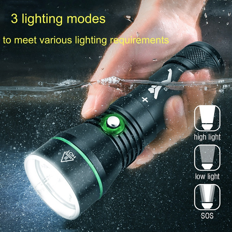 Professional Diving Flashlight Lamp 110m Deep Underwater LED Torch 3 Modes Ipx8 Waterproof Tactical Scuba Diving Light
