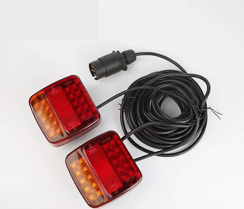 LED Rear Towing Tail Light Kit Magnetic Base E-MARK ECE with Reflector 7pin EU Plug 7.5meters Wires Harness for Trailer Towing
