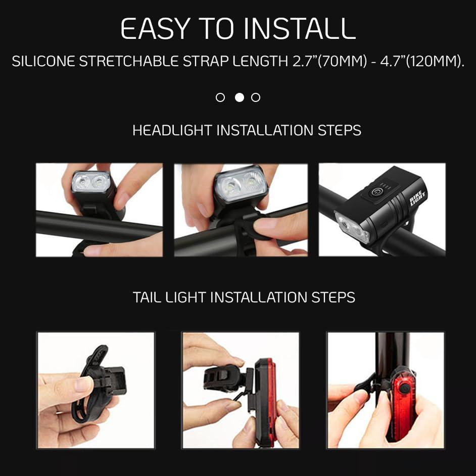 Night Riding Waterproof Bicycle Light USB Rechargeable Digital Power Display LED Flashlight Bicycle Headlight