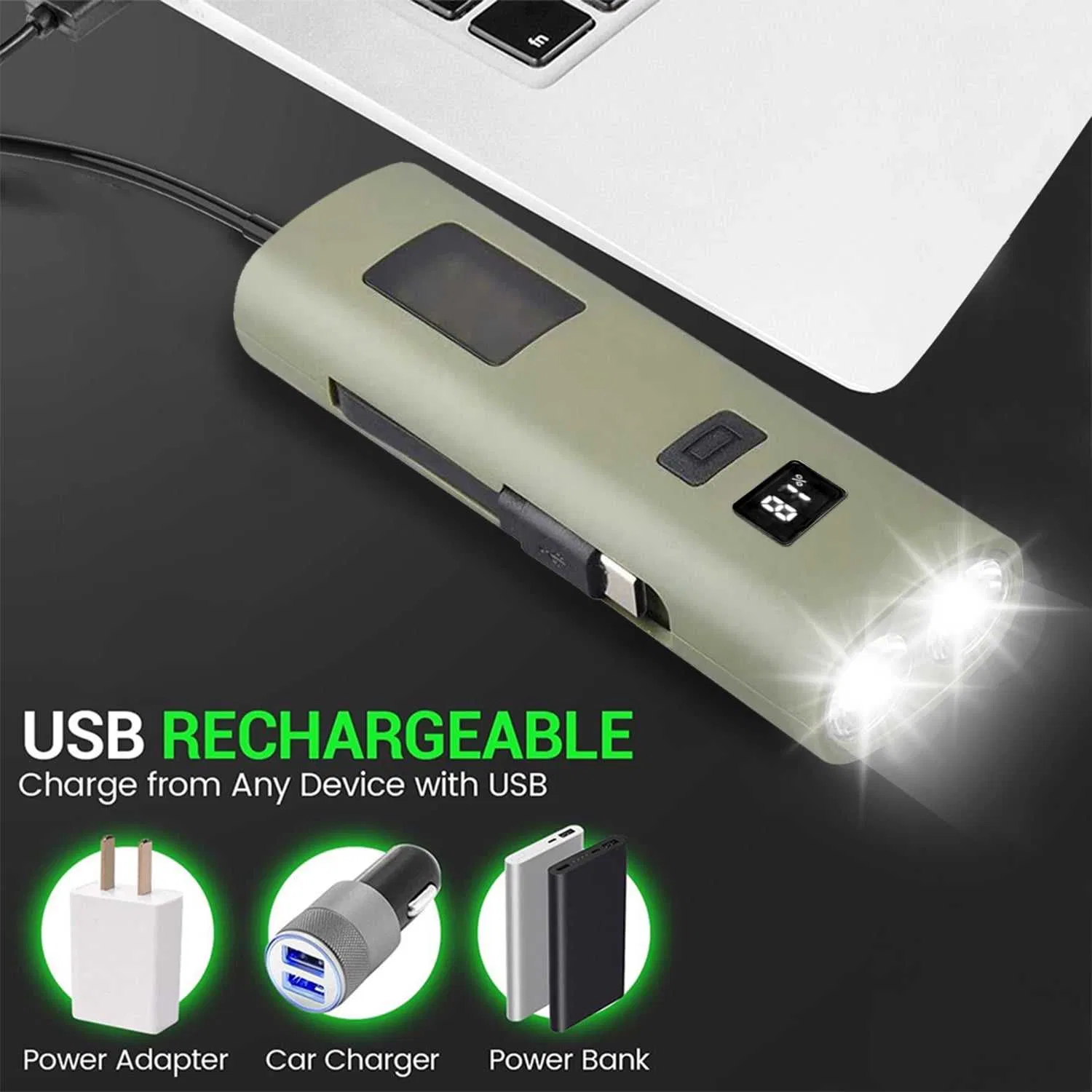 USB Rechargeable Bicycle Headlight with LED Power Display 6-Mode Front Bike Flashlight for Night Riding