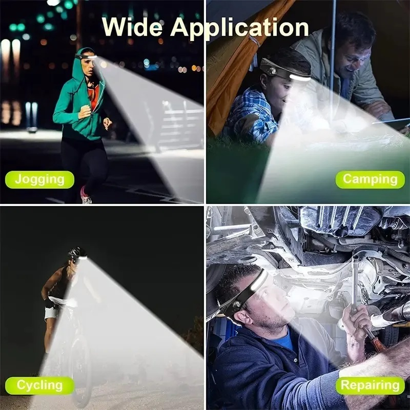 LED USB Rechargeable Head Torch 5 Lighting Modes Head Light Sensor Headlamp COB Head Lamp Flashlight for Bike