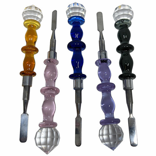 6.5" Stainless Steel Assorted Crystal Ball Dabber Glass Smoking Pipe Lighter Vaporizer