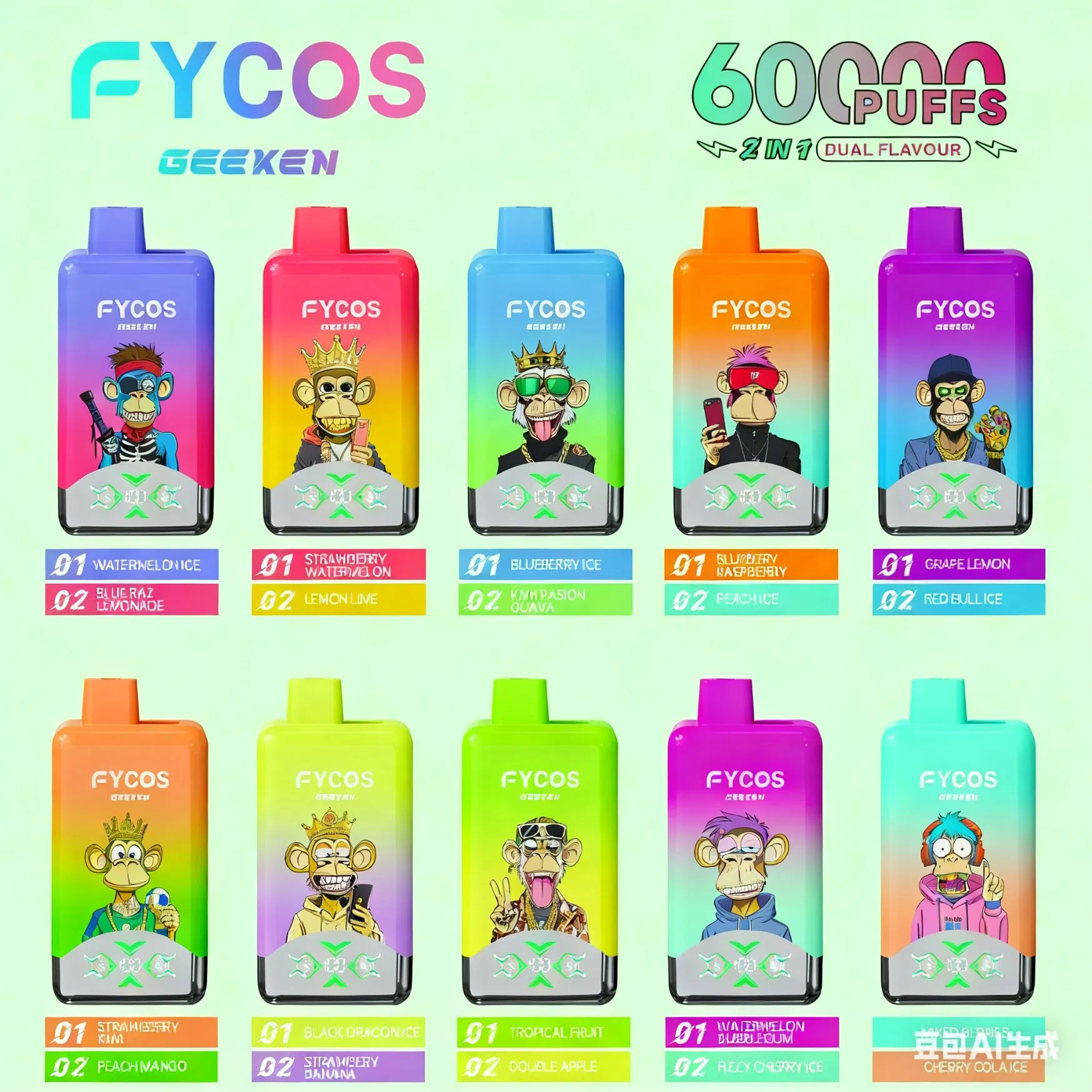 2026 New Trend Fycosin King 60K Tomes Vape Pen 60000 Puffs 1.0 Ohm Mesh Coil Zero Nicotine Option Fruit Flavors B2b B2c Favorite