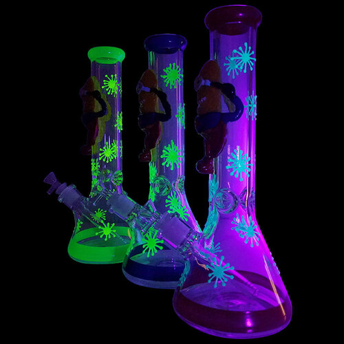 14" Glow in The Dark Yellow Guy Outerwork Beaker Water Pipe Glass Smoking Pipe Glass Accessories Shisha Hookah Vaporizer