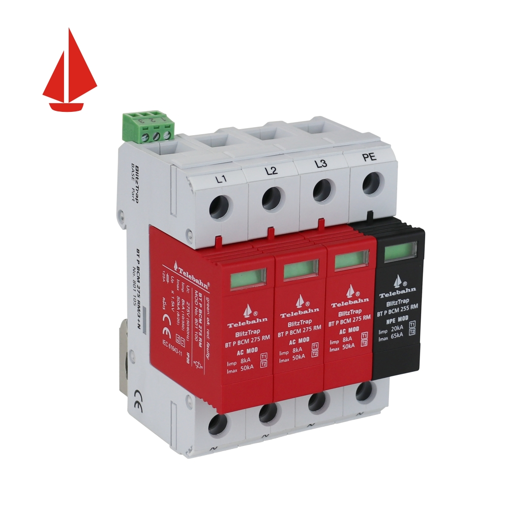 Three Phase AC SPD 275V 8ka 25ka 50ka AC T1+ T2 3p+N Surge Protective Device Low Voltage Surge Arrester