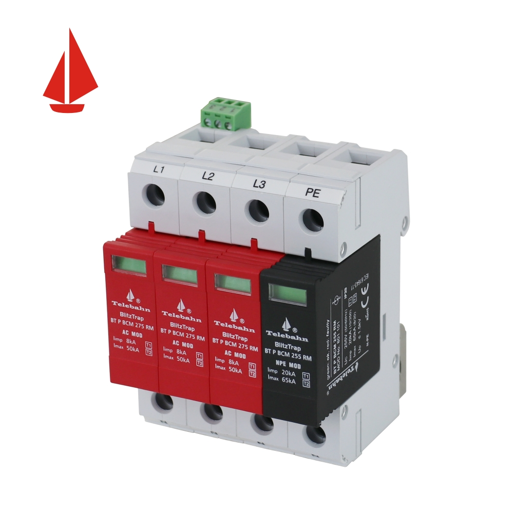 Three Phase AC SPD 275V 8ka 25ka 50ka AC T1+ T2 3p+N Surge Protective Device Low Voltage Surge Arrester