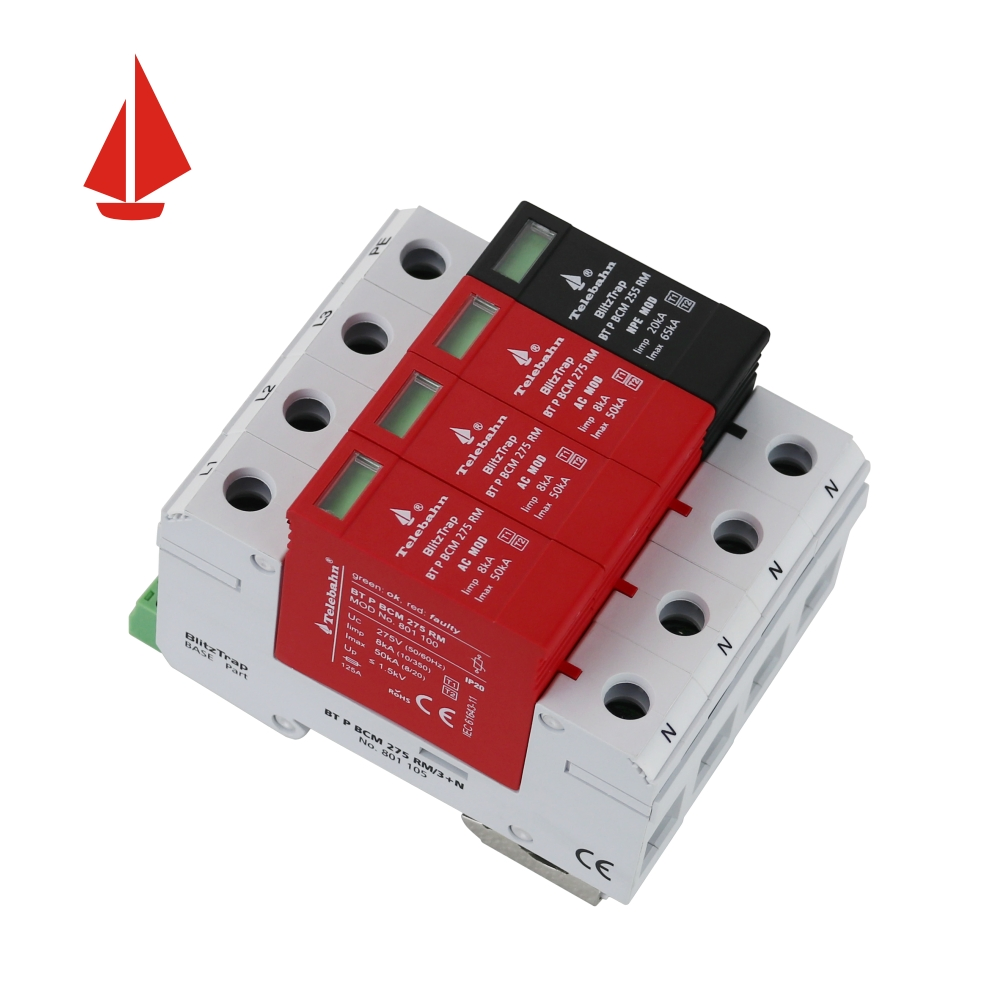 Three Phase AC SPD 275V 8ka 25ka 50ka AC T1+ T2 3p+N Surge Protective Device Low Voltage Surge Arrester