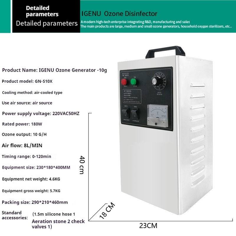 10g/H Portátil tratamento de água em aço inoxidável Equipamento de desinfecção gerador de ozono Máquina