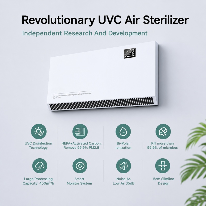 200W Esterilizador de Ar UV-C com Baixo Ruído e Pressão Negativa com Filtração HEPA