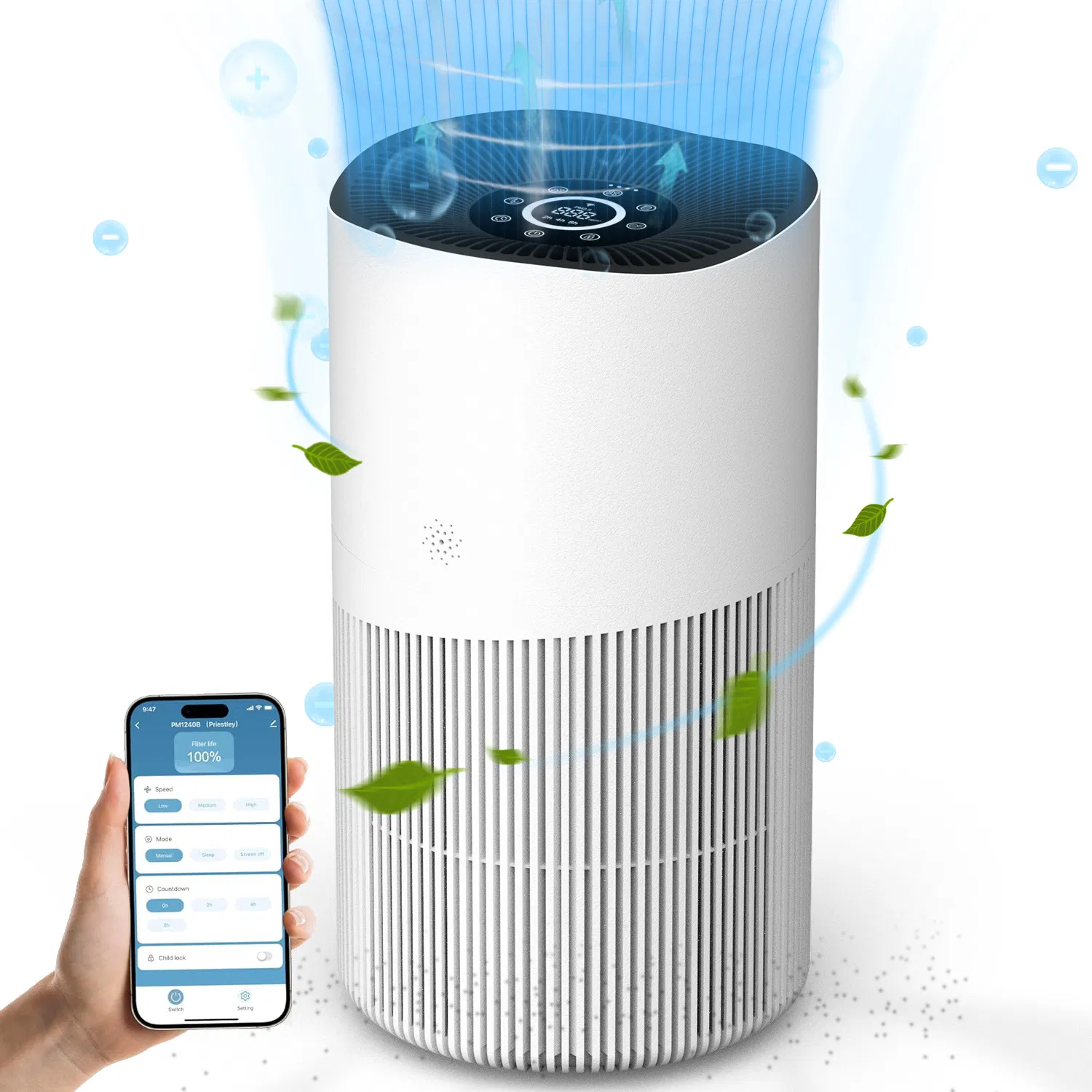 Purificador de Ar para Casa, Limpeza de Ar Inteligente com Íons Negativos, Remove Fumaça, Poeira e Odor, Máquina de Desinfecção para Casa e Escritório, Presente Premium, Fornecimento Direto da Fábrica