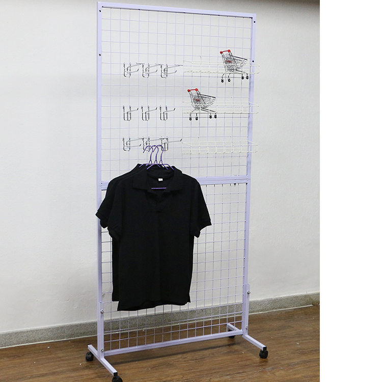 RunDa Customizable Metal Grid Wall Art Display Panels with T-Base Stand and Caster Wheels Easy Assembly Sturdy Steel Design