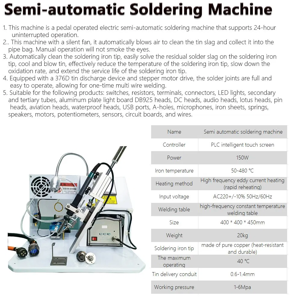 Aviation Connector Oblique Semi Automatic Soldering Machine PCB Wire Welding Finished Products USB Data Cable Soldering Machine