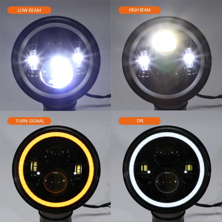 Hot Sale Angel Eye Amber Turning Light Auto Lighting System 7 Inch Round LED Headlight