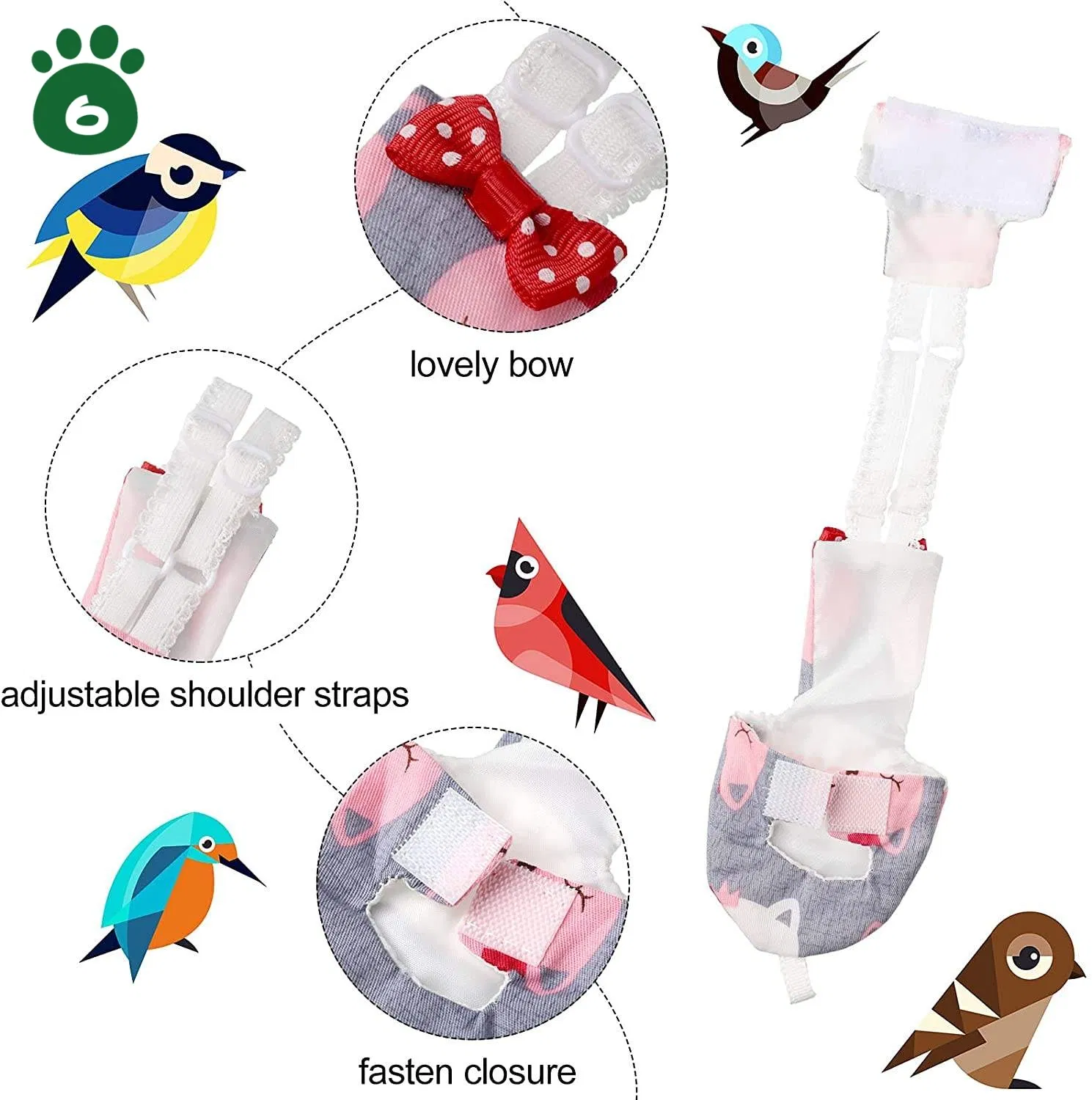 Stylish Bird Diaper with Excrement Pocket for Pigeons Parrots and Other Birds