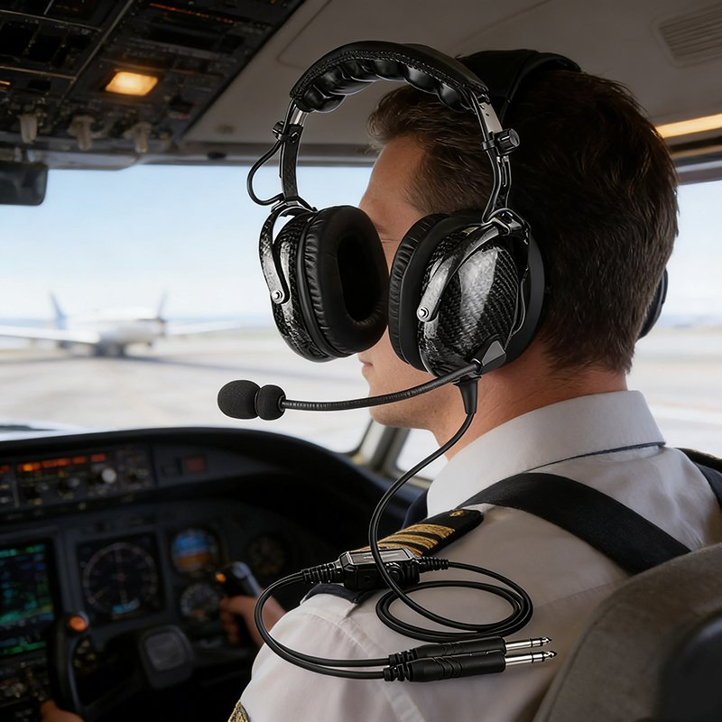 Raytalk Ultra-Lightweight Carbon Fiber Aviation Headset Ga Dual Plug Stylish Headband Design