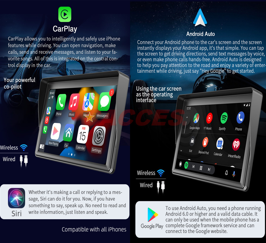 Universal 7 Inch IPS HD Touchscreen Wireless Carplay/Android Auto Pad for Car/Truck/Bike/Bus Auto Multimedia Displayer GPS Car Navigation Screen for All Vehicle