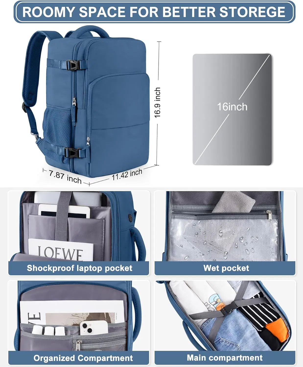 Travel Backpack Flight Approved Casual Daypack Waterproof Hand Luggage Bag Travel Must Haves Essentials