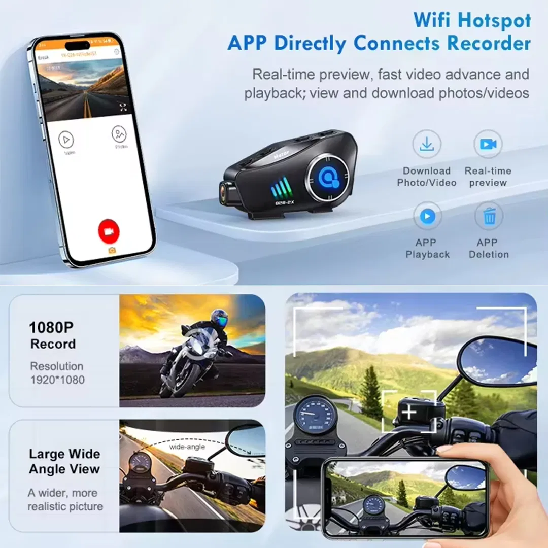 Integrated Motorcycle Headset Waterproof HD Camera Headset for Bluetooth GPS Wireless Driving Recorder Helmet for Bluetooth