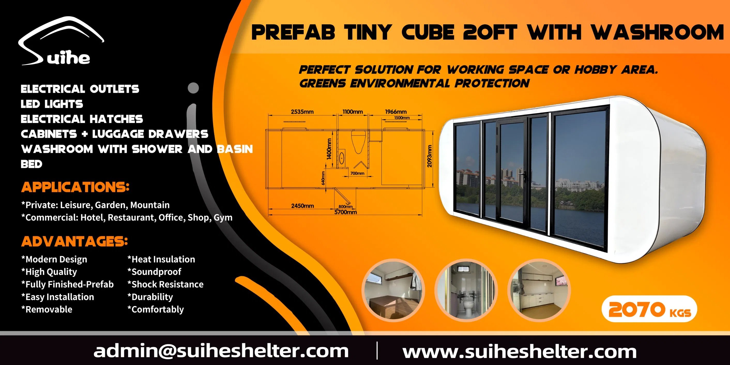 20FT Luxury Prefab Modern Design Square House Apple Cabin with Convenience and Comfort