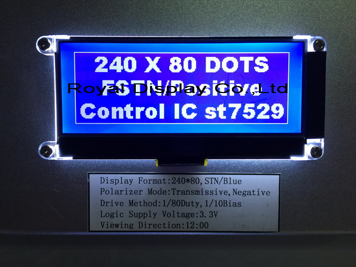 240*80 Graphic LCD Module FSTN 6h Wide Temperature St7529 Cog Industrial Display