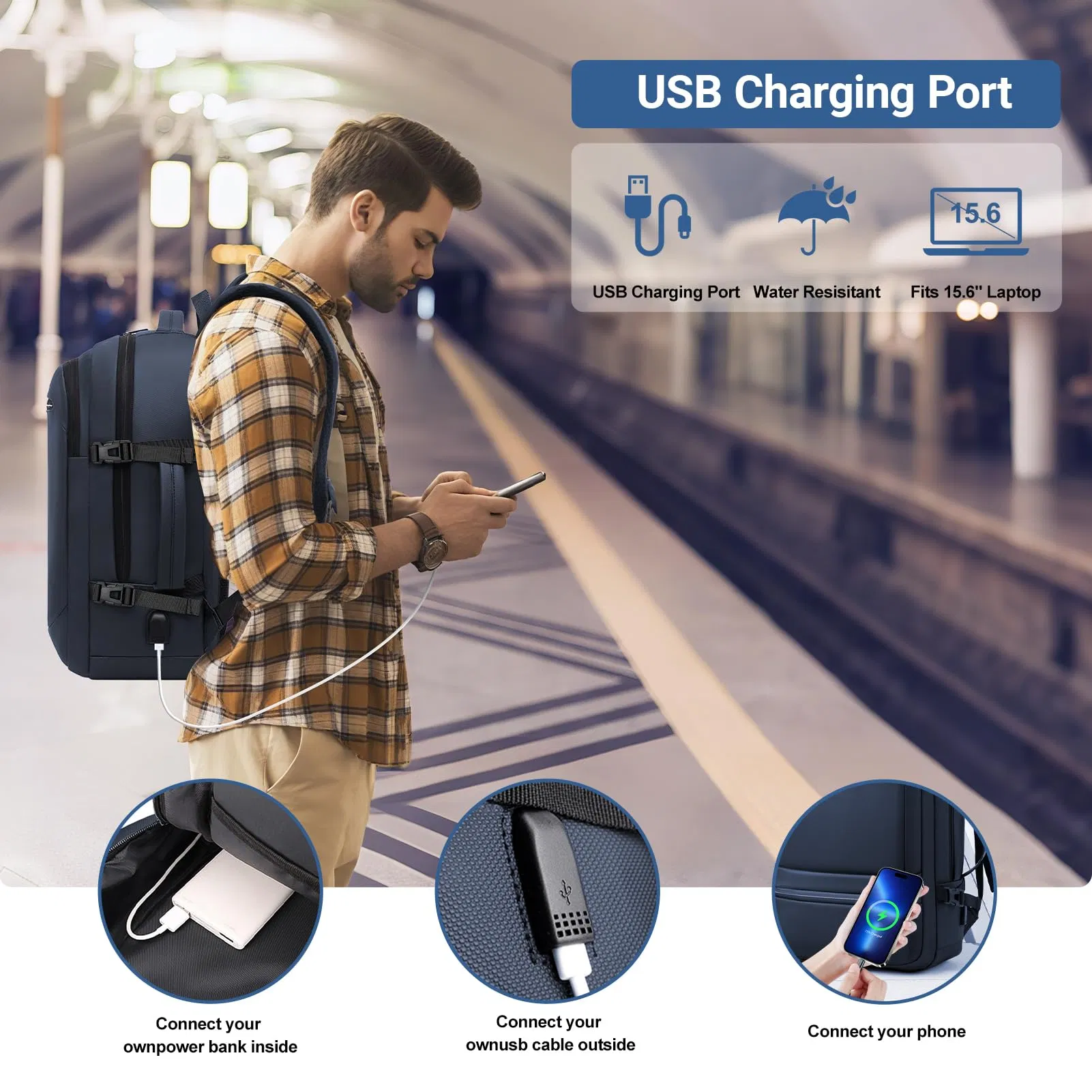 Travel Backpack for Men, Laptop Backpack Flight Approved, Waterproof Carry on Backpack with USB Port for Travel Bag