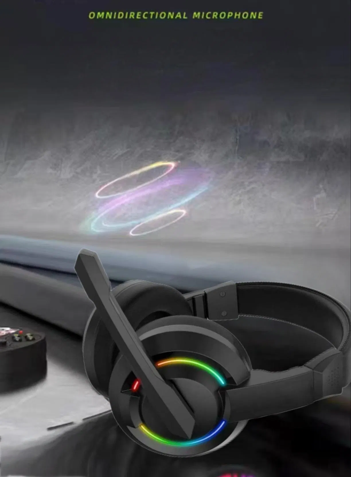 Gaming Head-Mounted Headset with Microphone Compatible with PS5, xBox One, PC and Laptops LED RGB Lights, Noise-Canceling