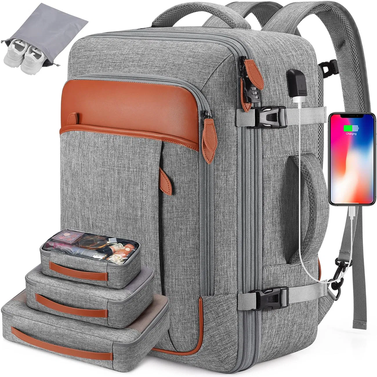 Small Travel Backpack for Women, 15.6 Inch Laptop Backpack Flight Approved, Carry-on Bags with USB Charging Port &amp; Shoe Pouch, Casual Daypack on Airplane Bag